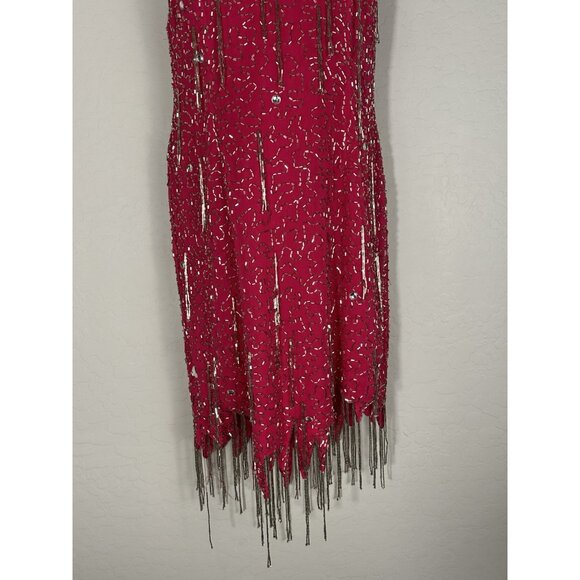 VTG 90’s Y2K Nite Line Hot Pink Beaded Tassel Bombshell Dress 2 Read Measurmnt - Picture 7 of 16